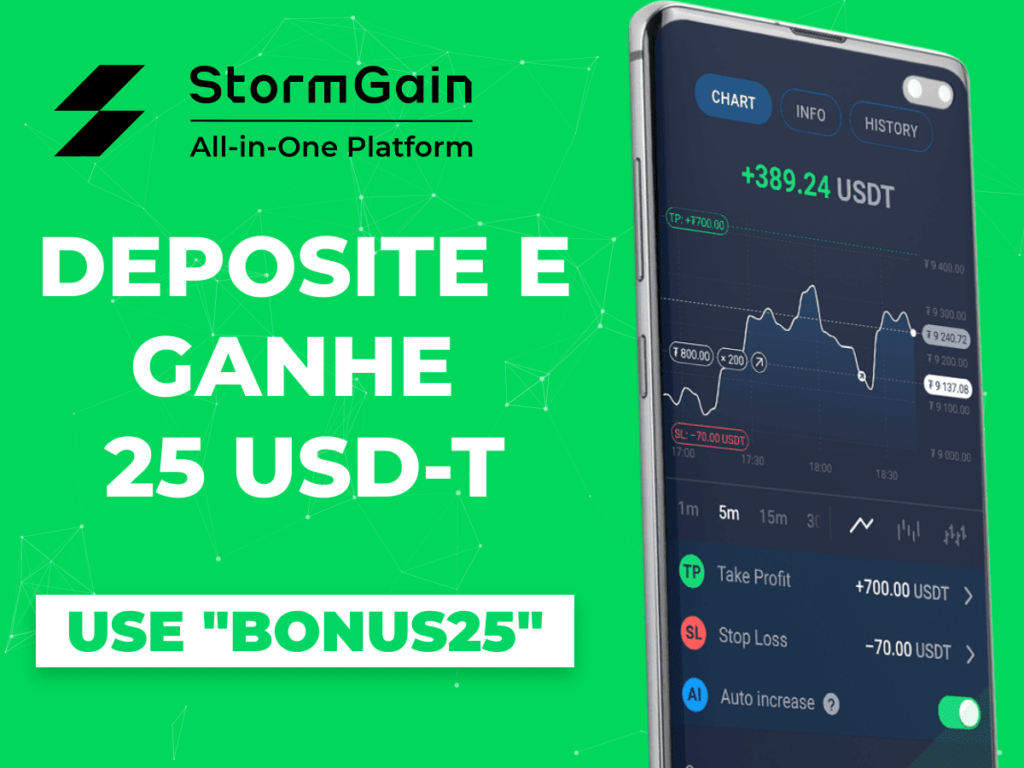 StormGain faz airdrop de 25 USDT para novos usuários que depositarem 100 USDT ou mais