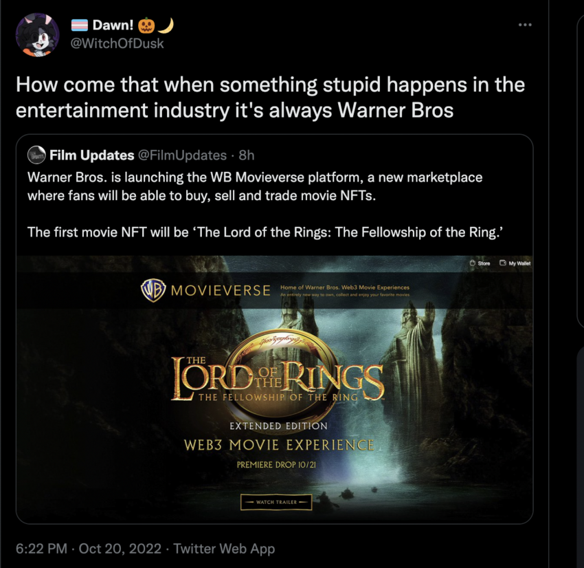Warner Bros. anuncia coleção NFT de Senhor dos Anéis
