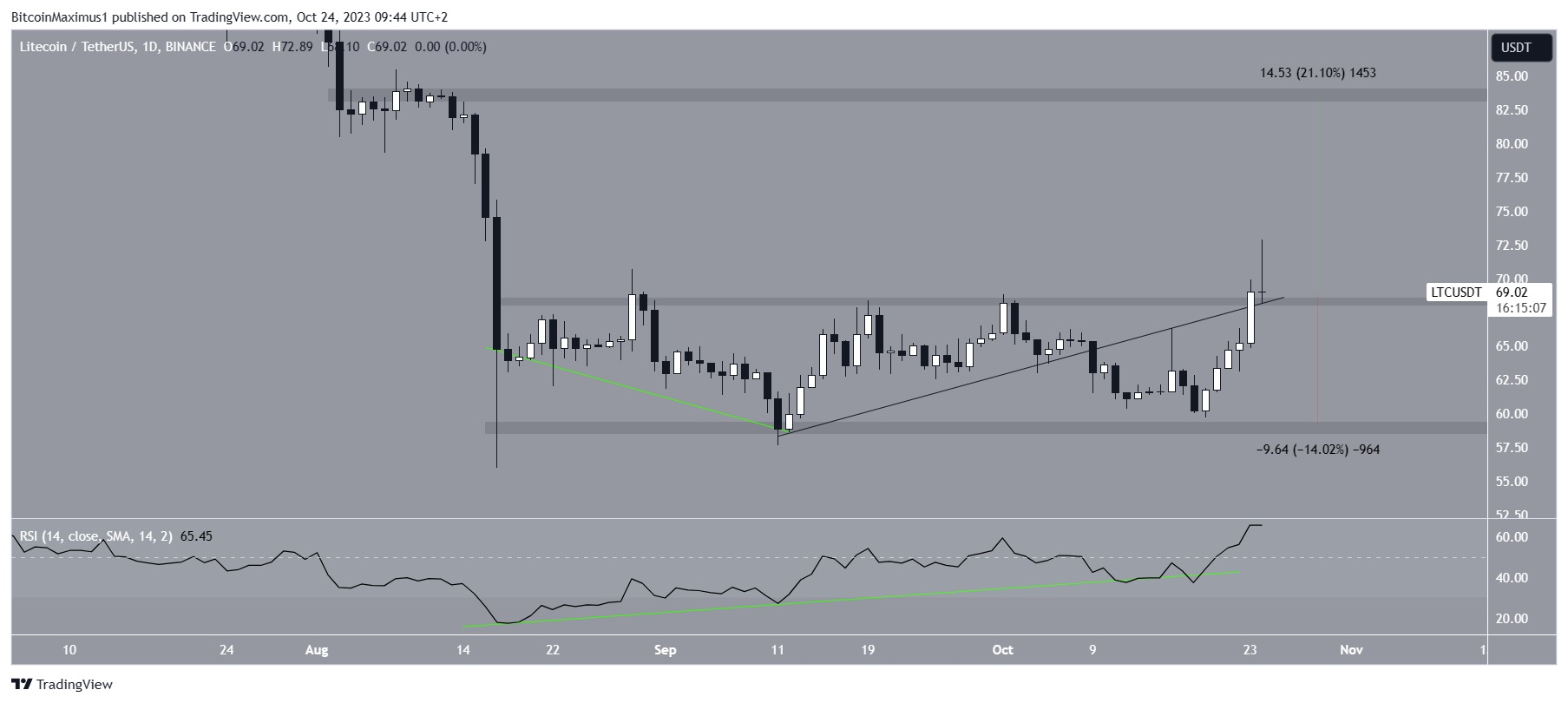 Litecoin (LTC) baterá novos recordes após superar resistência de 70 dias?