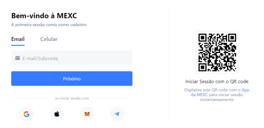 Tela de cadastro da exchange MEXC;