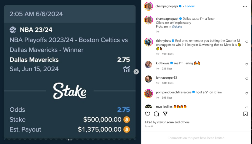 Drake aposta Bitcoin