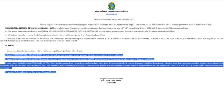 Caso CVM Sbaraini DOU