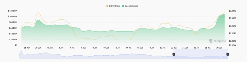 Open Interest da Book of Meme. Fonte: Coinglass