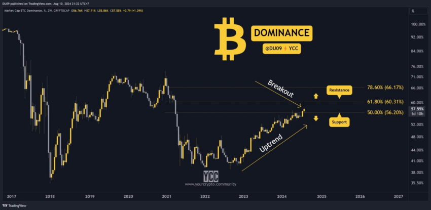 Gráfico de dominância do Bitcoin. Fonte:  X/Duo Nine