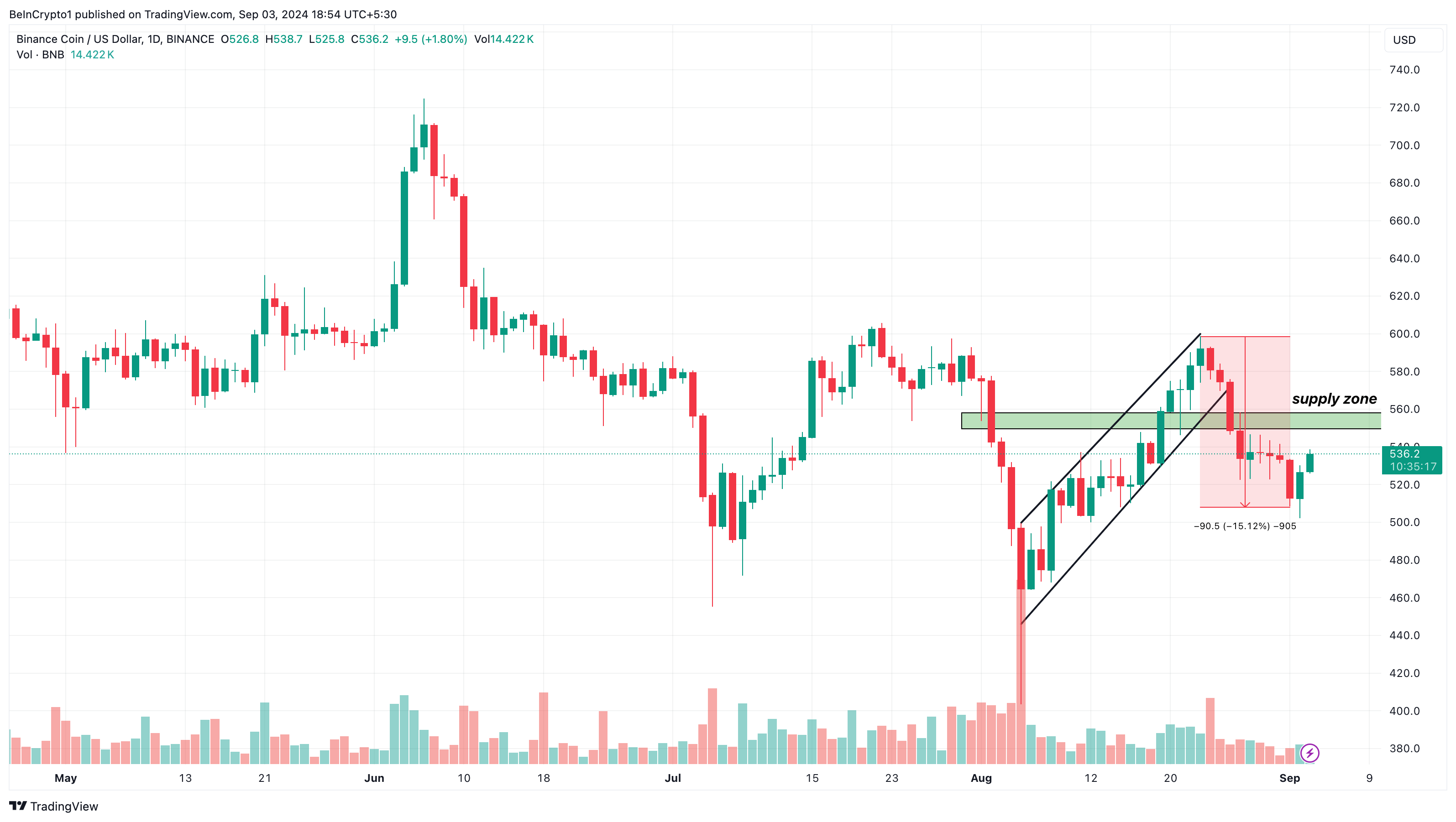 Análise Diária da Binance Coin.