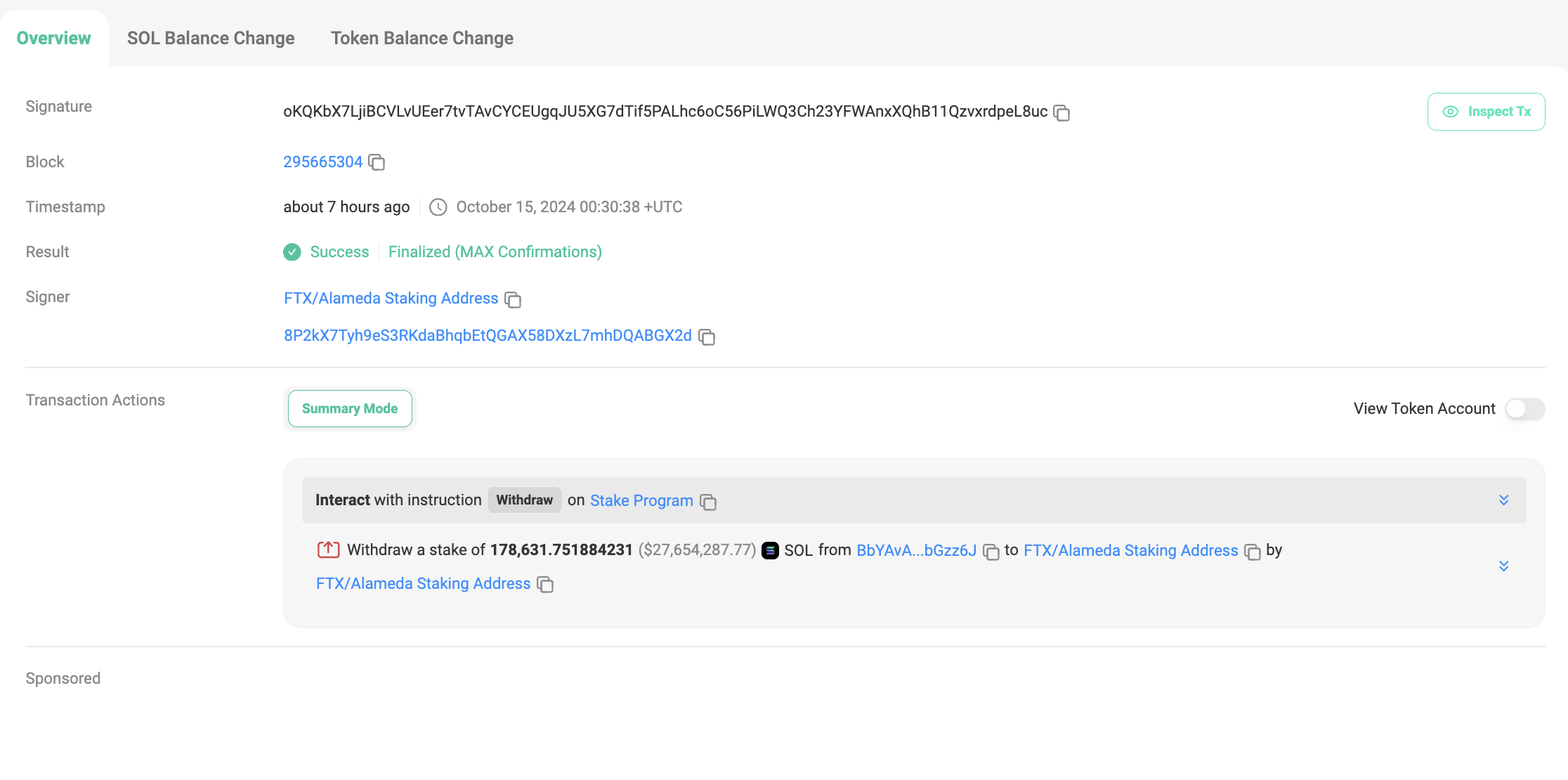 Atividade do Endereço de Staking da FTX/Alameda