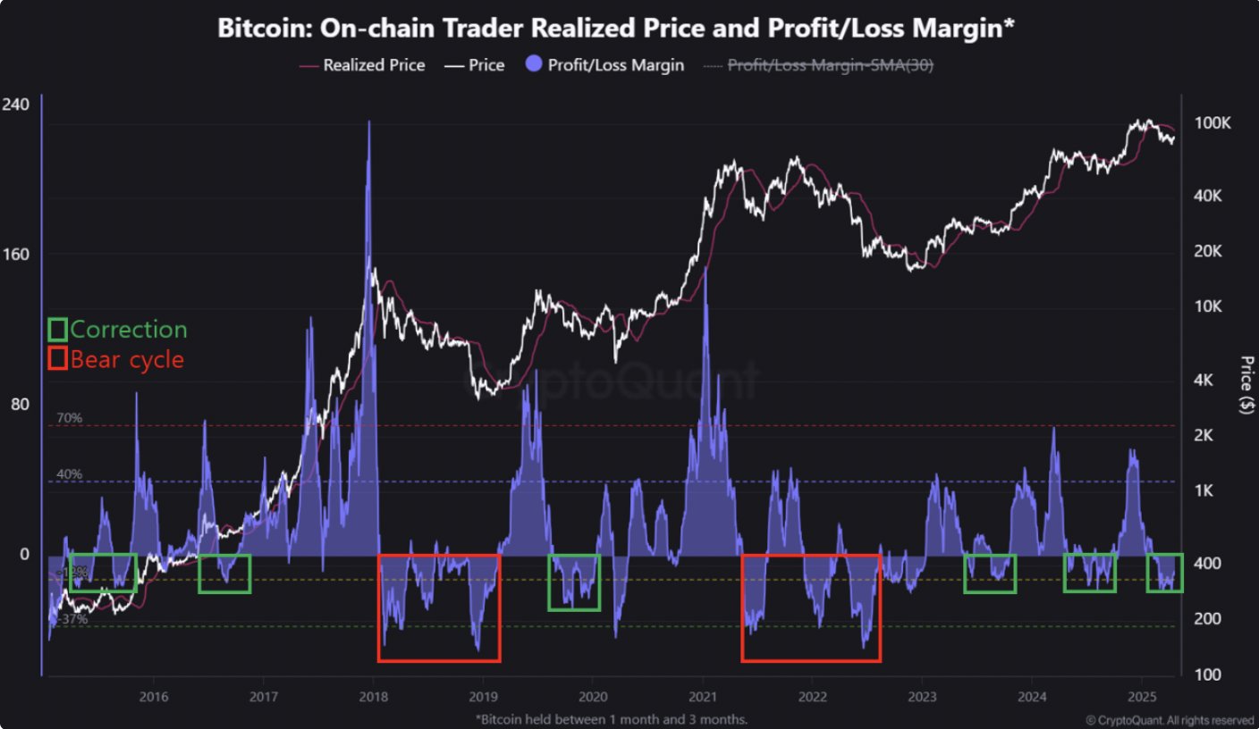 Diferença Entre um Ciclo de Baixa e uma Correção Típica. Fonte: CryptoQuant