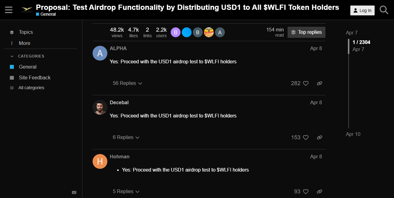 Respostas da comunidade à proposta de airdrop de US$1