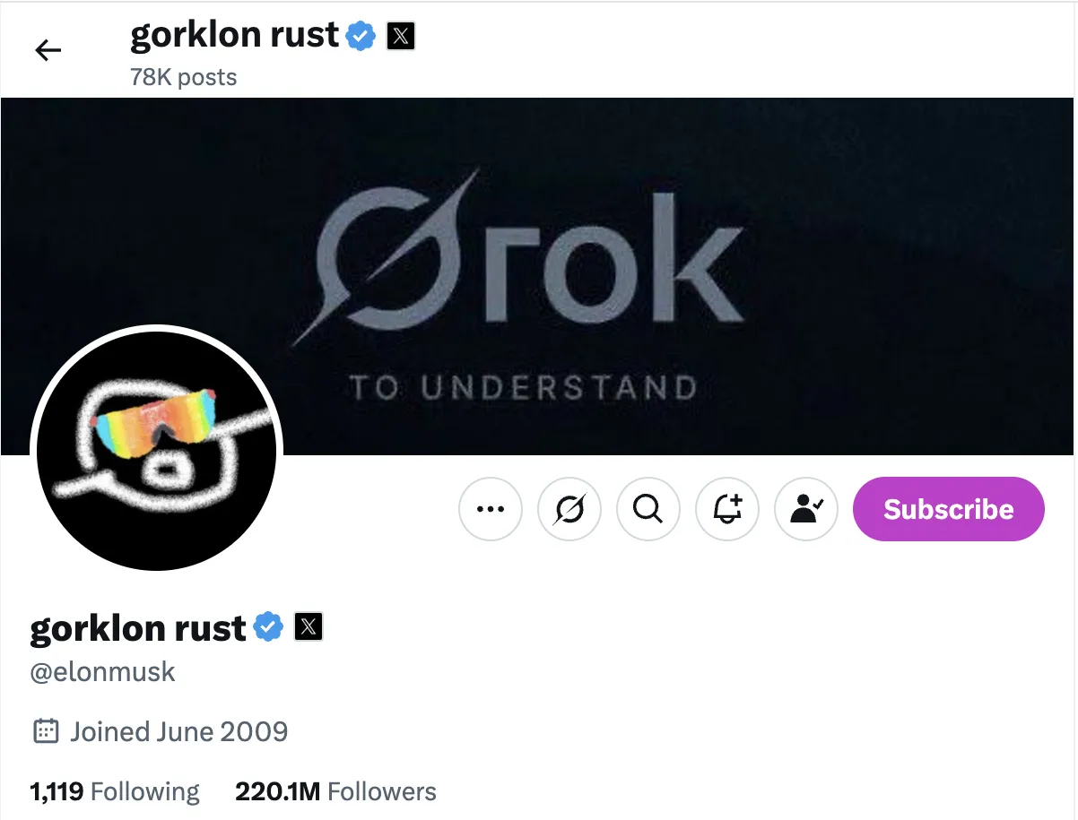 Mudança de Nome de Usuário de Elon Musk para Gorklon Rust