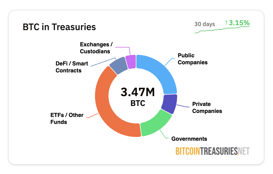 Posse de Bitcoin pelas Empresas. Fonte: Bitcoin Treasuries